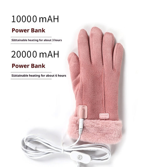 Winter Women's USB Heating Waterproof Suede Finger Gloves
