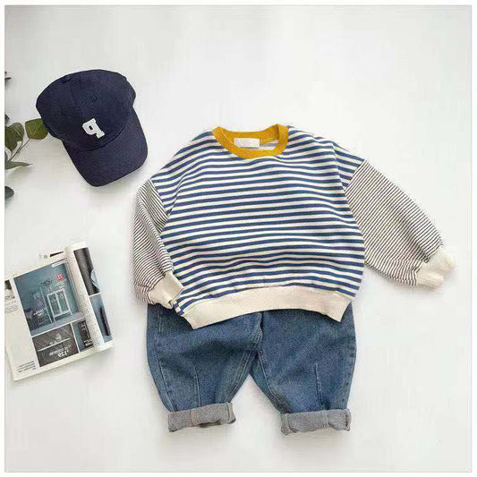 Boy Contrast-color Stitching Sweatshirt Stripes
