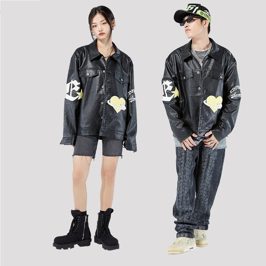 Vintage Loose Top PU Leather Jacket Coat For Men And Women