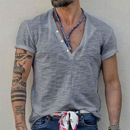 Men's Casual Solid Color Slim-fit Short Sleeve