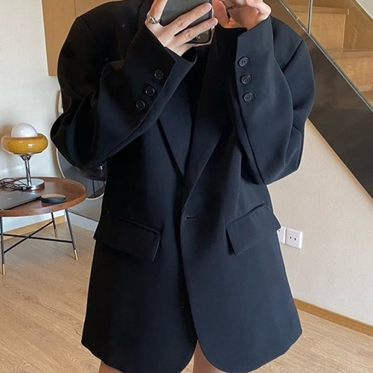 Loose Leisure Slimming Black Blazer For Women