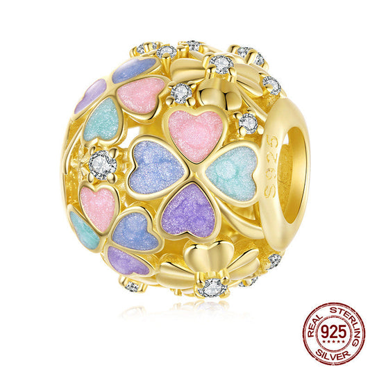 S925 Sterling Silver Plated K Gold Clover Bracelet String Beads