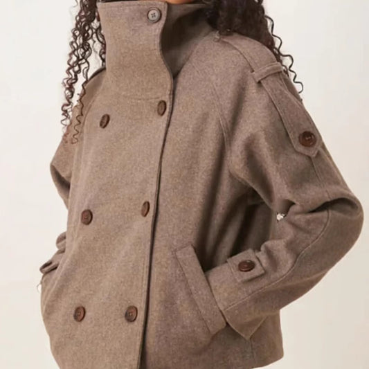 Casual Short Stand Collar Trench Coat For Women