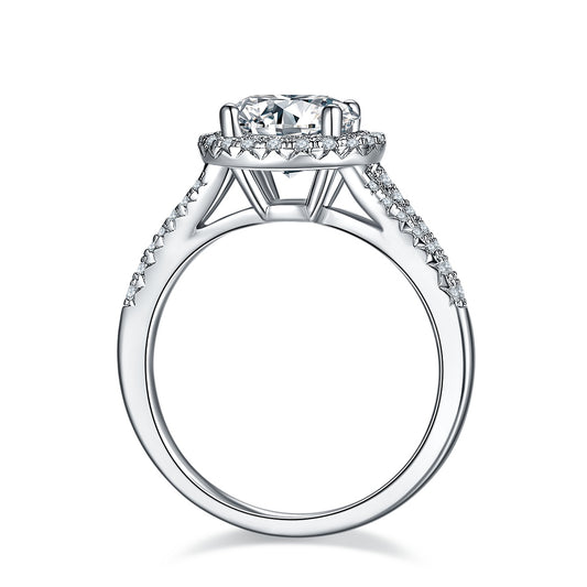 A 2-carat Luxury And Fashionable Light Luxury Jewelry Silver Ring Set With Top-quality Moissanite, S925 Silver Plated With Platinum