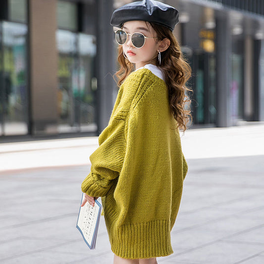 Big Kids' Pullover In Solid Color Loose Knit Sweater