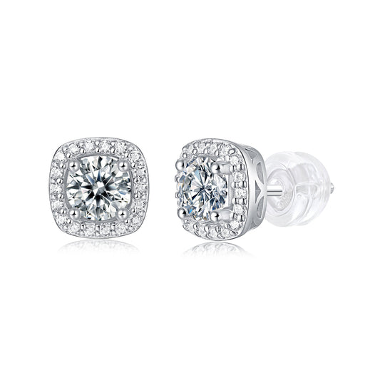 Square-shaped Stud Earrings - Set With 0.5-carat Top-quality Moissanite S925 Silver And Platinum-plated Stud Earrings, A Fashionable And Trendy Accessory That Can Be Tested With A Diamond Pen