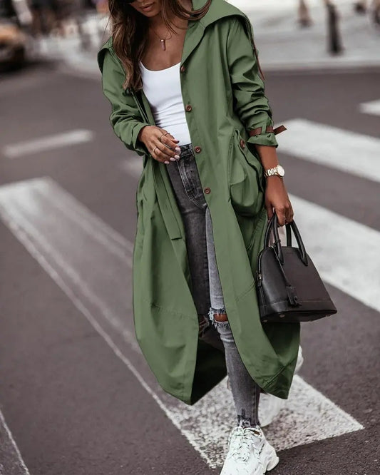 Fashion Personality Casual Lapel Mid-length Trench Coat Women