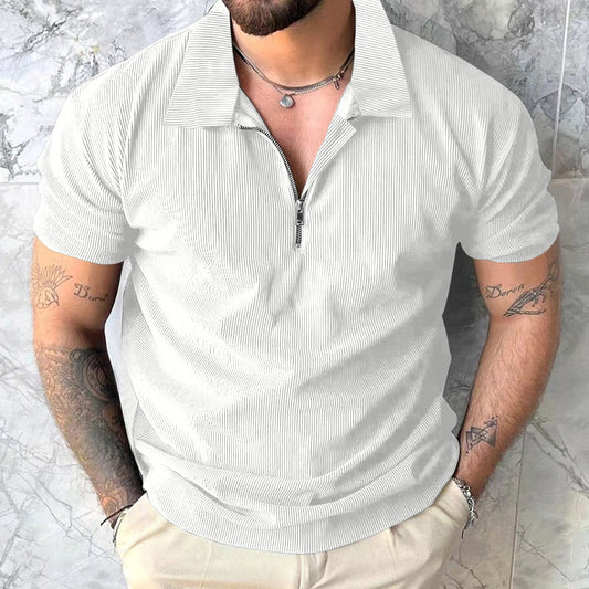 Solid Color Short Sleeve Men's Zipper Polo Shirt