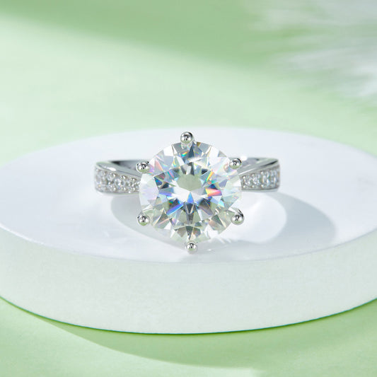 A 5-carat Luxury And Fashionable Light Luxury Jewelry Silver Ring Set With Top-quality Moissanite, S925 Silver Plated With Platinum