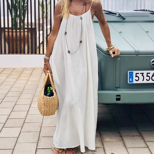 Loose Spaghetti Dress Ins Fashion U-cut Backless Tie-up Long Dresses Beach Vacation Bohemian Women's Clothing
