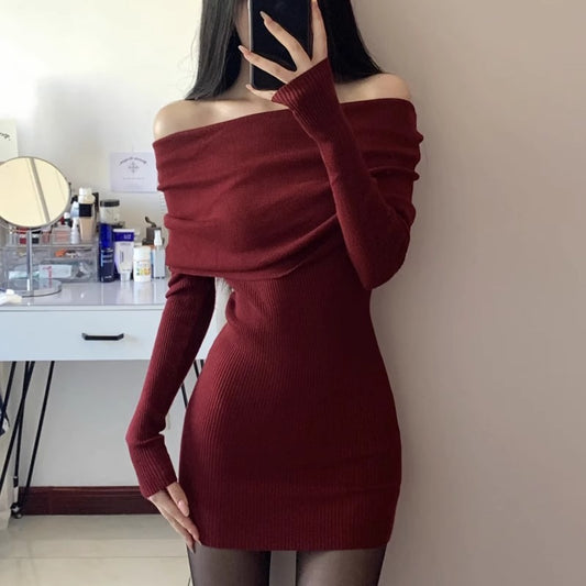 Pure Desire Off-shoulder Sweaters Dress Women