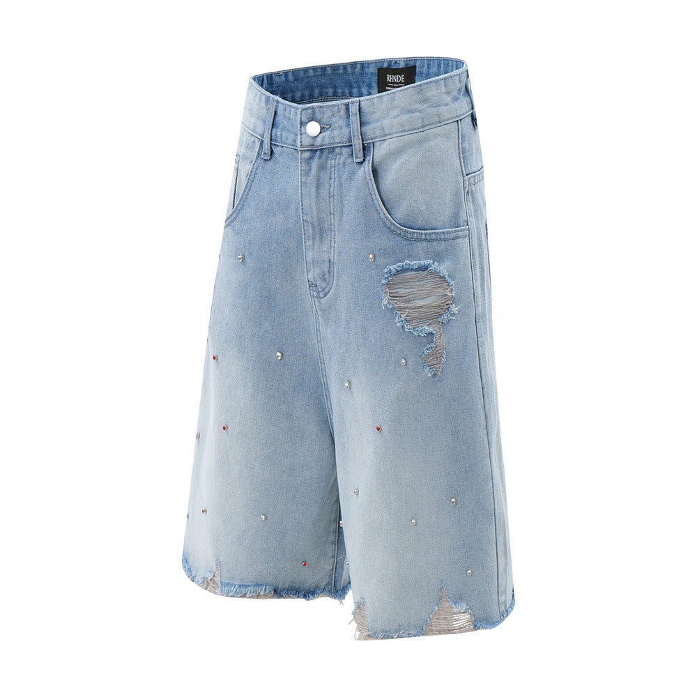 Fashion Holes Raw Edge Denim Shorts Men