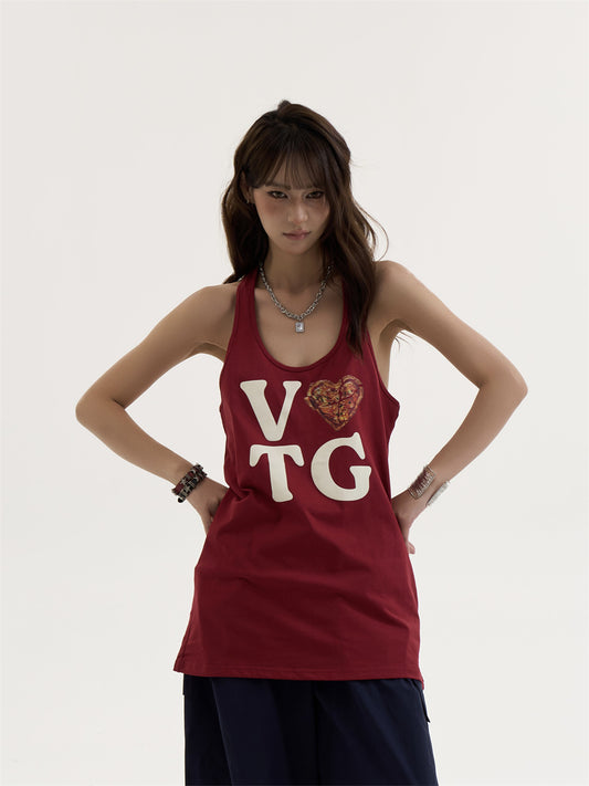 Women's Design Wine Red Printed Sleeveless Vest