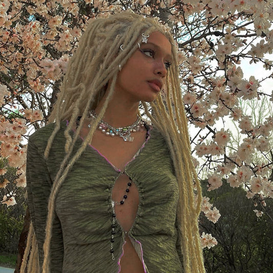 Bold Shade Fairy Grunge Indie T-shirt Flare Sleeve V-Neck Ruched