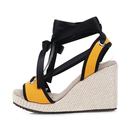 Women's Plus Size Platform Wedge Lace-up High-heel Sandals