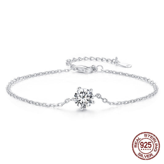 S925 Sterling Silver Simple Luxury Claw Inlaid Moissanite Fashion Bracelet