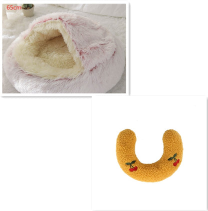 .Pet Bedding 2 In 1 Dog And Cat Bed Pet Winter Bed Round Plush Warm Bed House Soft Long Plush Pets Bed Pet Products
