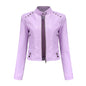 Studded Leather Women Short Jacket Long Sleeves