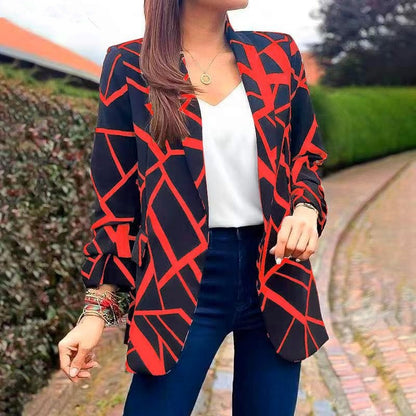 Women's Fashion Versatile Print Versatile Suit Collar Buttonless Blazer
