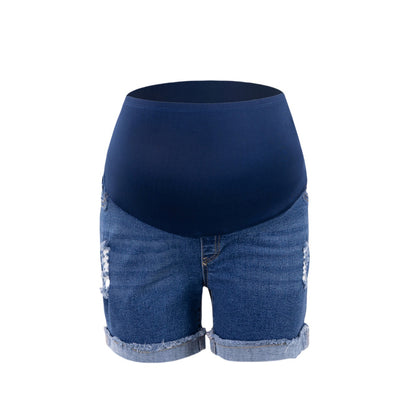 European And American Fashion Belly Supporting Pregnant Women Simple Ripped Denim Shorts