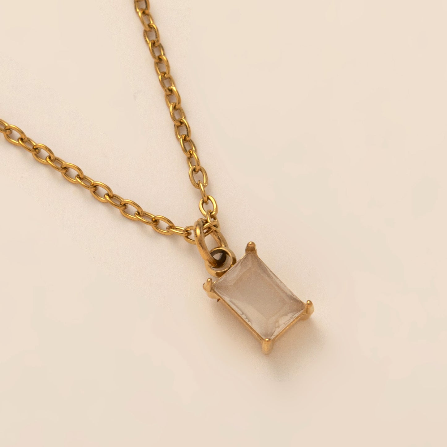 Titanium Steel Necklace Rectangular 12month Birthday Stone Pendant Colorful Zircon Clavicle Chain