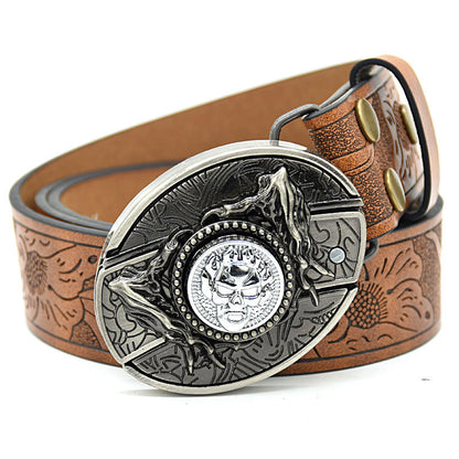 Personality Student Trendy Printing Engraving Smooth Buckle Knife Embossing Belt