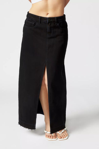 Retro Slim-fit Denim Maxi Skirt For Women