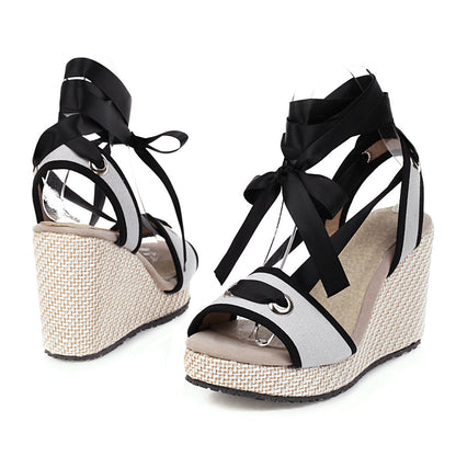Women's Plus Size Platform Wedge Lace-up High-heel Sandals