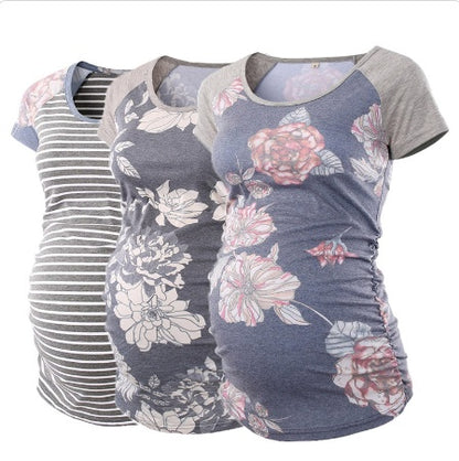 Round Neck Short Sleeve Printed Maternity T-shirt