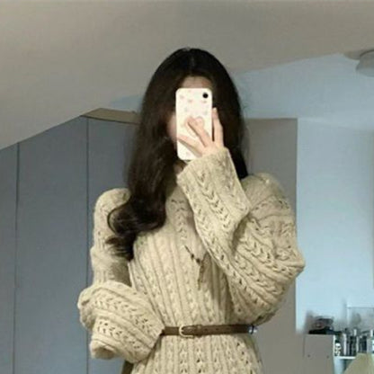 Hollow Out Sweater Pleated Skirt Suit