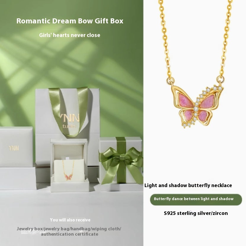 Women's Sterling Silver Enamel Butterfly Necklace