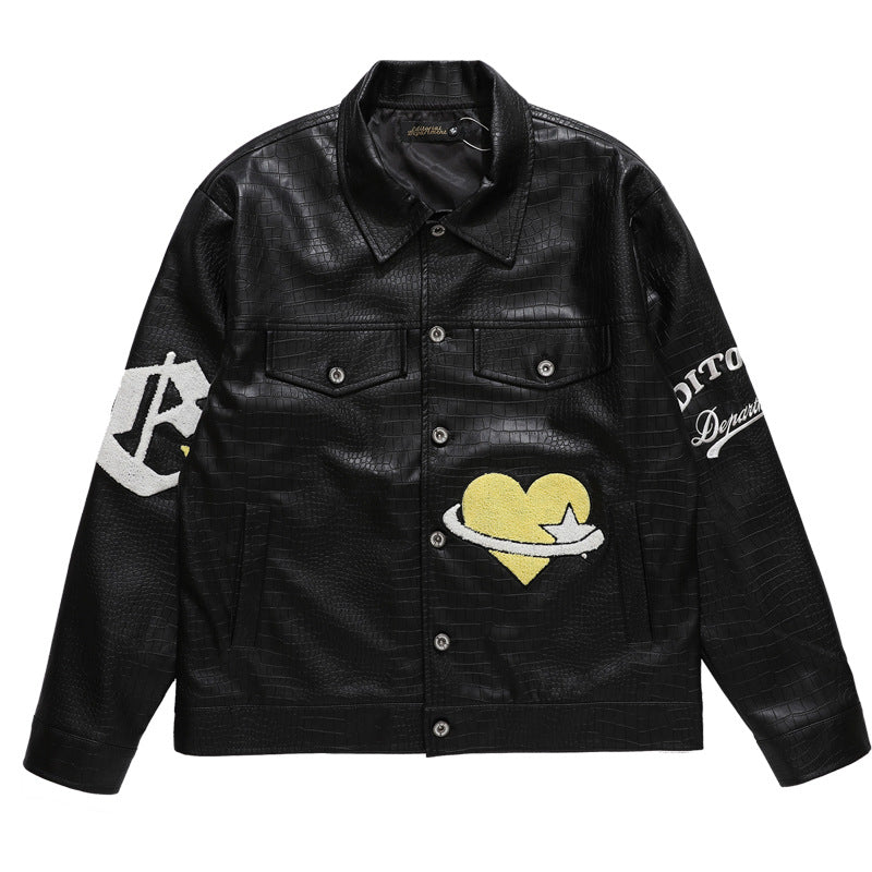 Vintage Loose Top PU Leather Jacket Coat For Men And Women