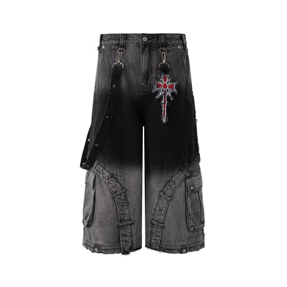 Men's Patchwork Gradient Retro Heavy-duty Washed Jeans