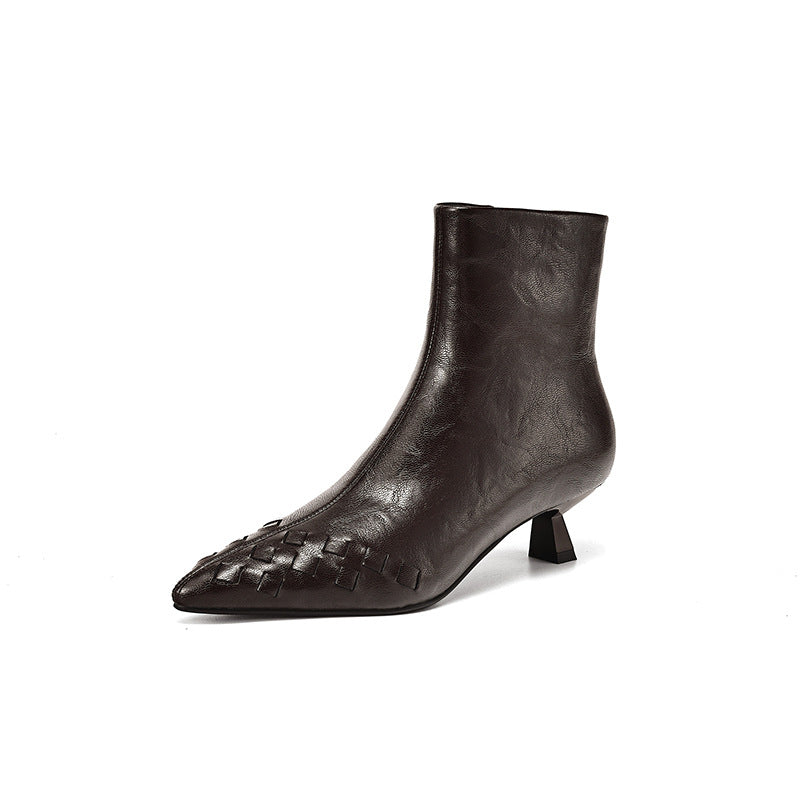 Fashionable Knit Ankle Mid-heel And Plush-lined Boots