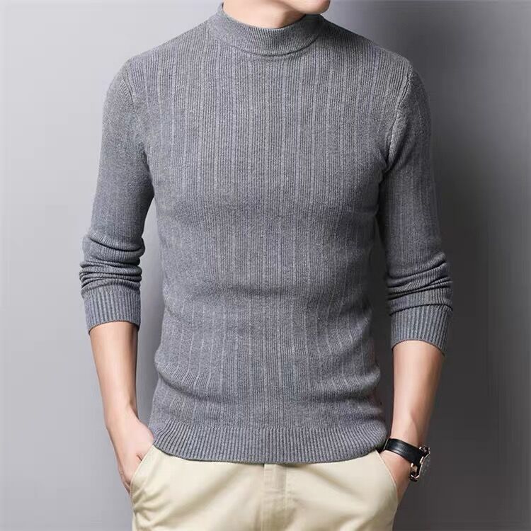 Striped All-match Men's Half-high Neck Long-sleeved Sweater