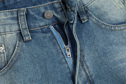 Fashion Washed Hole Denim Shorts Men