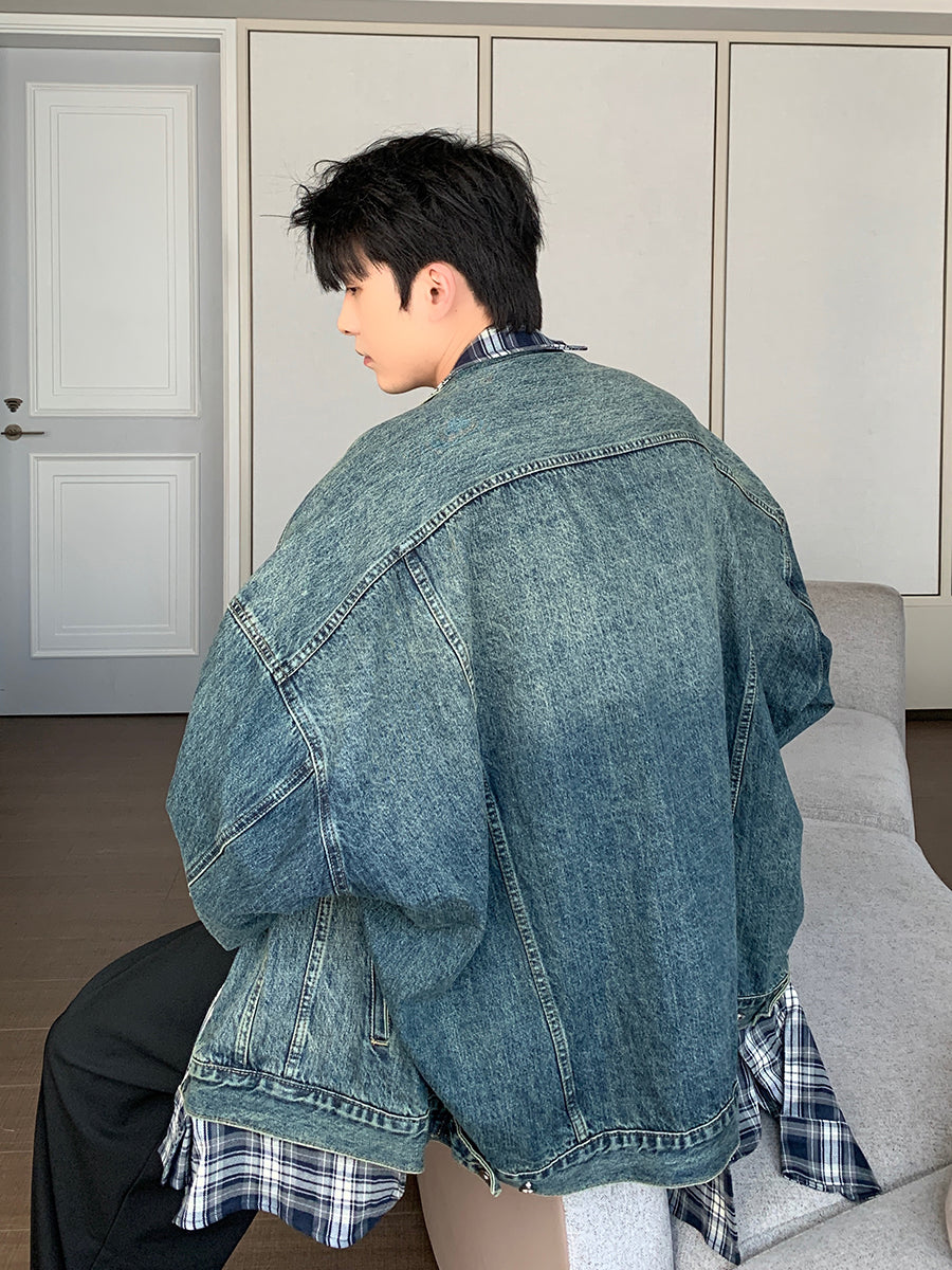 Spring And Autumn Fake Two-piece Denim Coat For Men