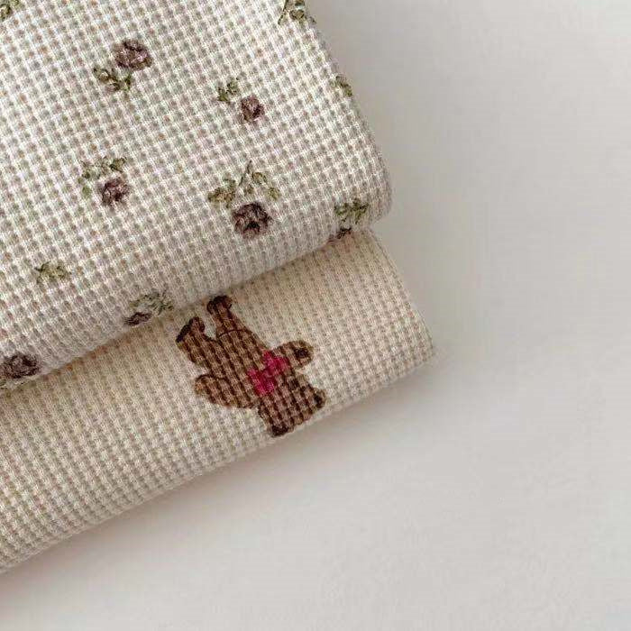 Infant And Toddler Cartoon Bear Floral Waffle Round Neck Top