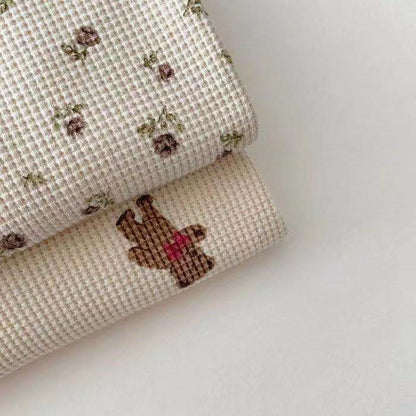 Infant And Toddler Cartoon Bear Floral Waffle Round Neck Top