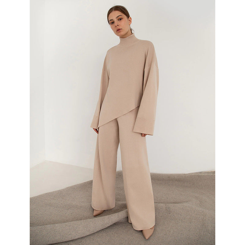 Irregular High Waist Wide Leg Sweater Pants