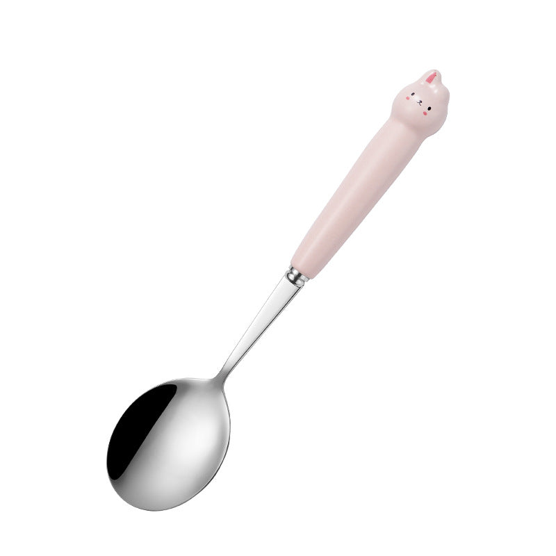 Stainless Steel Cartoon Cute Pet Tableware Spoon Fork Cute Children Household Eating Small Spoon