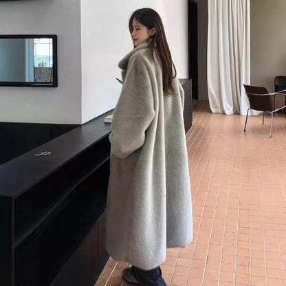 Winter Extended Fashion Leather Fur Coat Women