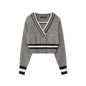 Two Color Contrast V Neck Sweaters