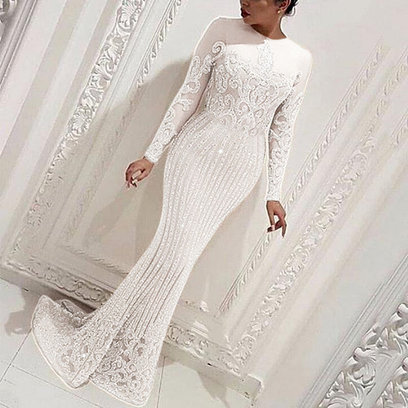 Sexy Gold Long Sleeve Dress Women