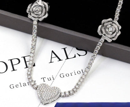 925 Silver Set Moissanite Hip-hop Personalized Rose Necklace