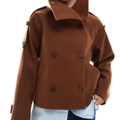 Casual Short Stand Collar Trench Coat For Women