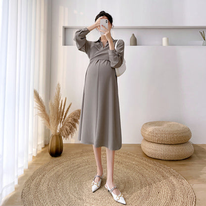 Women's Elegant Lapel Lapel Long Maternity Dress