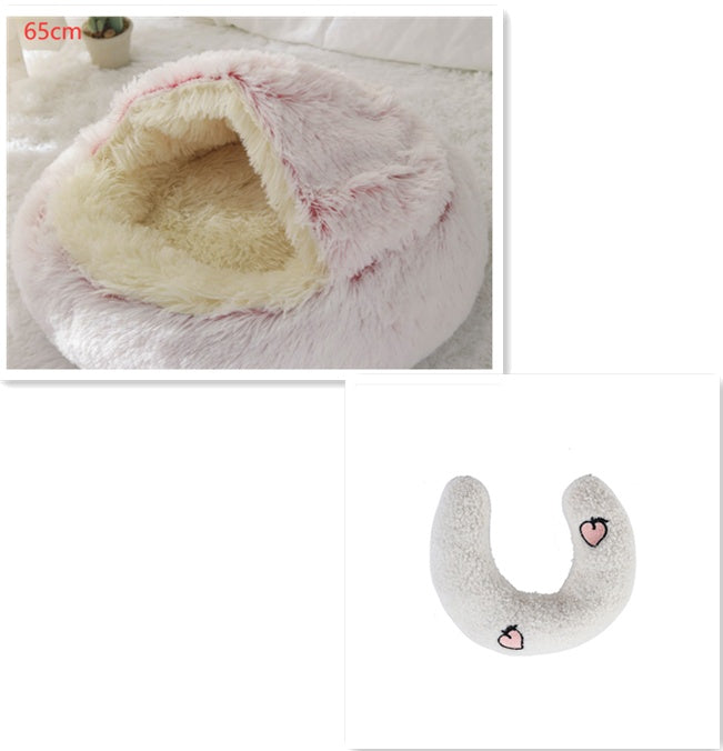 .Pet Bedding 2 In 1 Dog And Cat Bed Pet Winter Bed Round Plush Warm Bed House Soft Long Plush Pets Bed Pet Products