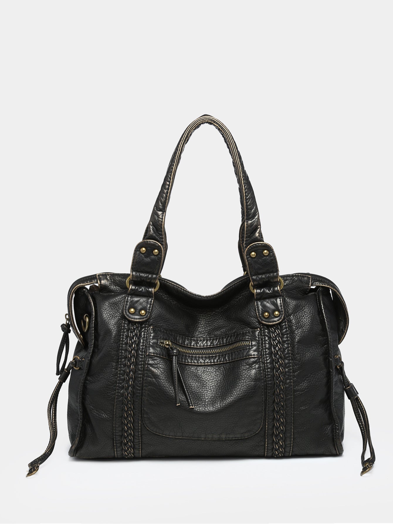 .Fashion Retro Worn Looking Washed-out Brushed Large Capacity Soft Motorcycle Bag