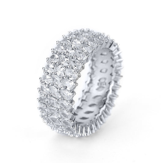 Sterling Silver Multi-row Luxury Zircon Ring